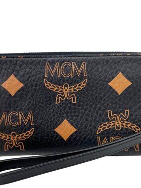 MCM Aren Monogram Visetos Canvas Pouch Black